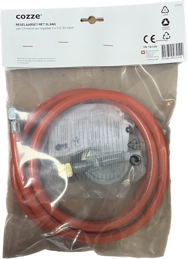 cozze set regulator en slang 1,5 meter voor pizza oven gas 30 mbar