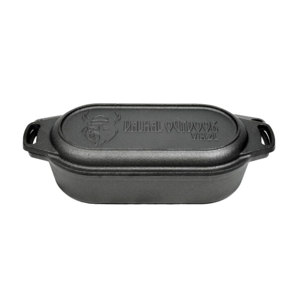 dutch oven braadpan gietijzer met grill deksel ovaal 2 liter