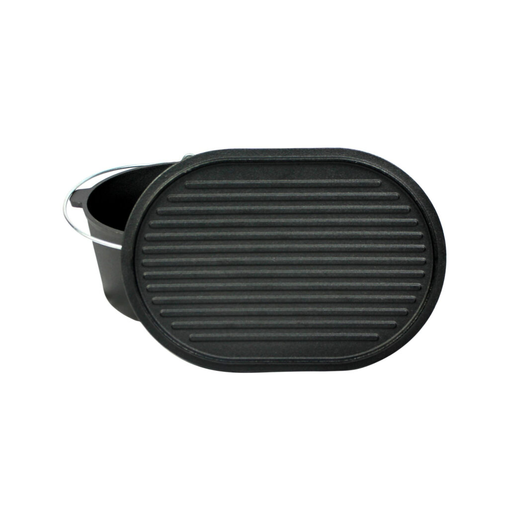 dutch oven braadpan gietijzer met grill deksel ovaal 9 liter