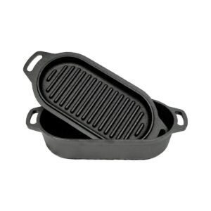 dutch oven braadpan gietijzer met grill deksel ovaal 1 liter