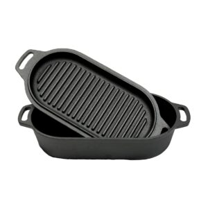 dutch oven braadpan gietijzer met grill deksel ovaal 2 liter